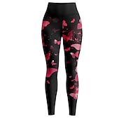 abordables Leggings y mallas de yoga-Mujer Pantalones de yoga Levantamiento de tope Control de barriga Alta cintura Entrenamiento de gimnasio Corriendo Aptitud física Calzas Cortas Mariposa Amarillo Rojo Azul Otoño Invierno Deportes