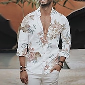 tanie Wzór roślinny-Męskie Kwiaty Koszula Zapinana na guziki koszula Długi rękaw Moda Designerskie Codzienny Codzienny Święto Wyjściowe Wiosna i lato Wieczorne Druk 3D Przycisk w dół Biały