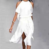 abordables Robes de Diplôme-Robe trapèze femme robe mi-longue blanc noir gris sans manches couleur pure fendu printemps été épaule froide personnalisé élégant élégant ample 2023 s m l xl xxl