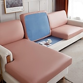 abordables Funda de sofá-Funda de cojín elástica de piel sintética para sofá, color burdeos, 100 % impermeable, para silla, protector de muebles, funda de sofá con base elástica, lavable