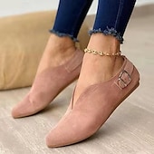 levne Dámské boty s plochou podrážkou-dámské béžové semišové ploché boty se špičatou špičkou s páskem na přezku - neformální nazouvací boty pro každodenní nošení