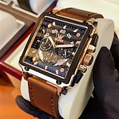 abordables Relojes de Cuarzo-Reloj de cuarzo OLEVS para hombres calendario cronógrafo gran bisel reloj impermeable de cuero genuino