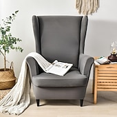 abordables Cubierta de sillón y silla sin brazo-Funda elástica de color sólido para sillón orejero, funda de licra, funda para sillón orejero, funda de color burdeos y rojo con parte inferior elástica para decoración de sala de estar y dormitorio