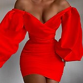 cheap Bodycon Club Dresses-Women&#039;s Party Dress Sexy Dress Cold Shoulder Off Shoulder Lantern Sleeve Long Sleeve Mini Dress Vacation Club Vintage Black White Summer Spring