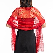 voordelige Sjaals-sjaal&amp;amp; wikkelsjaals damesherfst bruiloft gast wrap elegante bruidszonwering mouwloos polyester bruiloft wraps met kant voor bruiloft zomer