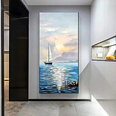 お買い得  風景画-油絵手作り手描き壁アート現代抽象風景大型家の装飾装飾ロールキャンバスフレームなしストレッチなし