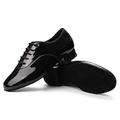 baratos Sapatos de Dança para Homem-sapatos de dança de salão masculinos em couro envernizado preto – design com cadarço e sola de camurça para um desempenho suave