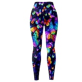 abordables Leggings y mallas de yoga-Mujer Pantalones de yoga Levantamiento de tope Control de barriga Alta cintura Entrenamiento de gimnasio Corriendo Aptitud física Calzas Cortas Mariposa Azul Marino Oscuro Morado Otoño Invierno