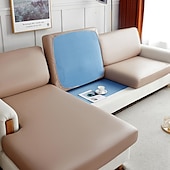 abordables Funda de sofá-Funda de cojín elástica de piel sintética para sofá, color burdeos, 100 % impermeable, para silla, protector de muebles, funda de sofá con base elástica, lavable