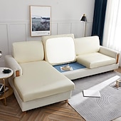 abordables Funda de sofá-Funda de cojín elástica de piel sintética para sofá, color burdeos, 100 % impermeable, para silla, protector de muebles, funda de sofá con base elástica, lavable