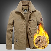 preiswerte Cargo-Jacken-Herren Wintermantel Winterjacke Outdoor Strasse warm Atmungsaktiv Pelzkragen Tasche Herbst Winter Feste Farbe Sport Brautkleider schlicht Umlegekragen Lang Baumwolle Regular Fit Armeegrün Marineblau