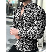 Men's Skull Halloween Costumes Shirt Button Up Shirt Long Sleeve Fashion Designer Casual Outdoor Casual Daily Summer Spring Turndown Print Button-Down Gray3