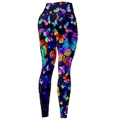 abordables Leggings y mallas de yoga-Mujer Pantalones de yoga Levantamiento de tope Control de barriga Alta cintura Entrenamiento de gimnasio Corriendo Aptitud física Calzas Cortas Mariposa Azul Marino Oscuro Morado Otoño Invierno