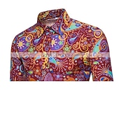 ieftine Model etnic-Bărbați Imprimeu Paisley Tribal Cămașă Cămașă Boho Camașă cu nasturi Manșon Lung Epocă Modă Șic Stradă Zilnic Plajă Concediu Primavara vara Toamna iarna Guler Pătrat Imprimeu Galben Roșu-aprins