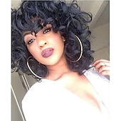 cheap Black &amp; African Wigs-Curly Wigs for Black Women 14&#039;&#039; Short Silver Grey Wavy Bob Hair Wig with Bangs Natural Heat Resistant Synthetic Wigs