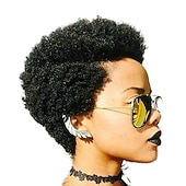 economico Parrucche di capelli veri senza cuffia-parrucca di capelli umani remy afro riccio parte laterale naturale designer parrucca afro-americana senza cappuccio capelli cinesi delle donne nero 6 pollici da sera da sera festa / serata