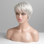 abordables Pelucas naturales de malla-Mezcla de cabello humano Peluca Corta Recto Corte Pixie Peinados cortos 2020 Corte Recto Corto Parte lateral Hecho a Máquina Mujer Negro natural # 1B castaño medio Rubio fresa / Rubio Claro 8 pulgadas