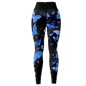 abordables Leggings y mallas de yoga-Mujer Pantalones de yoga Levantamiento de tope Control de barriga Alta cintura Entrenamiento de gimnasio Corriendo Aptitud física Calzas Cortas Mariposa Amarillo Rojo Azul Otoño Invierno Deportes