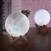Недорогие Лампа для проектора и лазерный проектор-3d лунная лампа 3/16 цветов светодиодный ночник 3d печать лунный свет с деревянной подставкой &amp; сенсорное управление и перезаряжаемые usb декоративные лампы для спальни для друзей, любовников, подарки