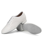 baratos Sapatos de Dança para Homem-sapatos de dança de salão masculinos em couro envernizado preto – design com cadarço e sola de camurça para um desempenho suave