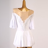 baratos vestido de competição-Patinação Artística Vestido Fru-Fru Cristal / Strass Mulheres Para Meninas Treino Espetáculo Meia Manga Alto Com Transparência Elastano