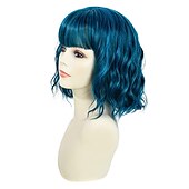 ieftine Peruci Sintetice Trendy-peruci albastre pentru femei perucă ondulată cu cap ondulat cu breton perucă mov cu gradient natural păr sintetic lungimea umărului perucă păr scurt creț 8 inch (aproximativ 20 cm) peruci pentru