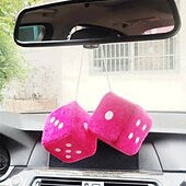 cheap Car Pendants &amp; Ornaments-1Pair Car Pendant Interior Hanging Rearview Mirrors Short Plush Fuzzy Dice 2.75inc Plush Car Decorative Hanging Mirror Fuzzy Dice Lucky Hanging Accessories