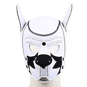 cheap Costumes-Full Face Mask Dog Puppy Hood White Helmet Removable Mouth Cosplay Costume Party Props (white)