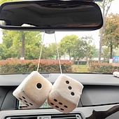cheap Car Pendants &amp; Ornaments-1Pair Car Pendant Interior Hanging Rearview Mirrors Short Plush Fuzzy Dice 2.75inc Plush Car Decorative Hanging Mirror Fuzzy Dice Lucky Hanging Accessories