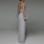 billige GRÅ-Skjermkleding Kveldsgalla Elegant Kjole Formell Kveld Fødselsdag Gulv Lengde Uten Ermer Smykkekrave Høst Bryllup Gjest Stretch Stoff med Beading Splicing