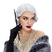 baratos Acessórios e mais-Fantasias de Filme e Tema de TV Fantasias Perucas cosplay Mulheres Corte Assimétrico Franja lateral 12 polegada Fibra Sintética Encaracolado Onda do dedo Clássico Loiro Preta Prateado Adulto Peruca