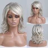 cheap Human Hair Capless Wigs-Body Wave Human Hair Wigs with Bangs for White Women 130% Density Full Machine Made None Lace Front Wigs Human Hair #T1B/Grey Wigs with Bangs Short Body Wave Wig