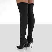 abordables Botas holgadas-Botas de tacón de aguja por encima de la rodilla para mujer con tejido elástico, estilo elegante hasta el muslo para ropa de noche y conjuntos de club.