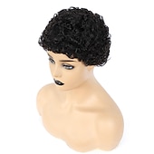 voordelige Kaploze pruiken van echt haar-Echt haar Pruik Kort Afro krullend Pixie-kapsel Natuur Zwart Dames Feest Modieus Zonder kap Braziliaans haar Dames Zwart Vakantie Feest / Uitgaan Dagelijks