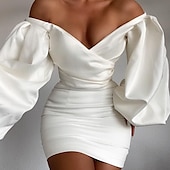 cheap Bodycon Club Dresses-Women&#039;s Party Dress Sexy Dress Cold Shoulder Off Shoulder Lantern Sleeve Long Sleeve Mini Dress Vacation Club Vintage Black White Summer Spring