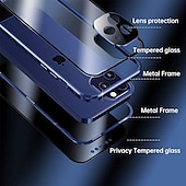 お買い得  iPhone用ケース-iPhone 16、iPhone 15 Pro Max Plus、iPhone 13、12、11 Pro Max Mini用マグネティック吸着フルボディ保護両面アンチピープソリッドカラー強化ガラス金属ケース