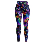 abordables Leggings y mallas de yoga-Mujer Pantalones de yoga Levantamiento de tope Control de barriga Alta cintura Entrenamiento de gimnasio Corriendo Aptitud física Calzas Cortas Mariposa Azul Marino Oscuro Morado Otoño Invierno