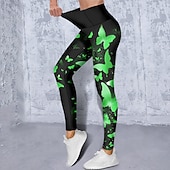 abordables Leggings y mallas de yoga-Mujer Pantalones de yoga Levantamiento de tope Control de barriga Alta cintura Entrenamiento de gimnasio Corriendo Aptitud física Calzas Cortas Mariposa Amarillo Rojo Azul Otoño Invierno Deportes