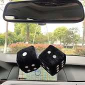 cheap Car Pendants &amp; Ornaments-1Pair Car Pendant Interior Hanging Rearview Mirrors Short Plush Fuzzy Dice 2.75inc Plush Car Decorative Hanging Mirror Fuzzy Dice Lucky Hanging Accessories