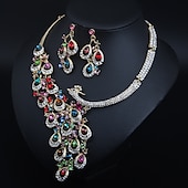 abordables Parures de Bijoux-ensembles de bijoux de mariée 1 ensemble cristal strass alliage 1 collier boucles d&#039;oreilles femmes déclaration coloré mignon fantaisie paon irrégulier ensemble de bijoux pour robe de mariée de fête