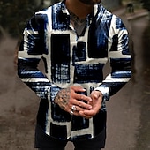 preiswerte Geometrische Muster-Herren Farbblock Geometrische Muster Hemd Knopfhemd Langarm Modisch Designer Brautkleider schlicht Outdoor Casual Festtage Sommer Frühling Umlegekragen Bedruckt Button-Down Rote Marineblau Purpur Grün