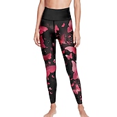 abordables Leggings y mallas de yoga-Mujer Pantalones de yoga Levantamiento de tope Control de barriga Alta cintura Entrenamiento de gimnasio Corriendo Aptitud física Calzas Cortas Mariposa Amarillo Rojo Azul Otoño Invierno Deportes