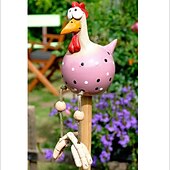 abordables Statues-Résine gros yeux poulet ornements artisanaux pied suspendu poulet pendentif décor à la maison jardin ornements en résine