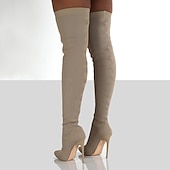 abordables Botas holgadas-Botas de tacón de aguja por encima de la rodilla para mujer con tejido elástico, estilo elegante hasta el muslo para ropa de noche y conjuntos de club.