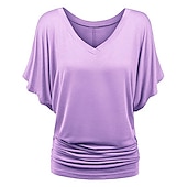 ieftine tricou simplu-tricou de damă plus mărime tricou visiniu îmbrăcăminte de stradă ocazional preppy mânecă liliac cu mânecă cu jumătate de mânecă obișnuit topuri obișnuite cu gât în v ieșiri zilnic în weekend negru