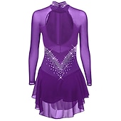 cheap Figure Skating Dresses-Figure Skating Dress Women's Girls' Ice Skating Dress Purple Dark Purple Black Mesh Spandex High Elasticity Competition Skating Wear Anatomic Design Quick Dry Handmade Classic Crystal / Rhinestone