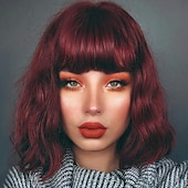 ieftine Peruci Sintetice Trendy-peruci albastre pentru femei perucă ondulată cu cap ondulat cu breton perucă mov cu gradient natural păr sintetic lungimea umărului perucă păr scurt creț 8 inch (aproximativ 20 cm) peruci pentru