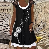 abordables Robe noire-Mini robe Femme Robe Droite Manche Courte Printemps Eté - basique Casual Moderne Dentelle faux deux pièces Floral Col Ras du Cou 2023 Noir bleu marine Gris S M L XL XXL XXXL