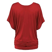 ieftine tricou simplu-tricou de damă plus mărime tricou visiniu îmbrăcăminte de stradă ocazional preppy mânecă liliac cu mânecă cu jumătate de mânecă obișnuit topuri obișnuite cu gât în v ieșiri zilnic în weekend negru