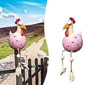abordables Statues-Résine gros yeux poulet ornements artisanaux pied suspendu poulet pendentif décor à la maison jardin ornements en résine